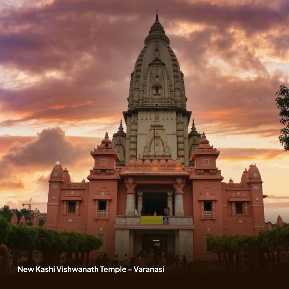 New Kashi Vishwanath Temple in Varanasi with a dramatic sky